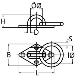 Boat Vision  Mastoog ruitvorm grondplaat & ring 60x36x20 mm./A2-304