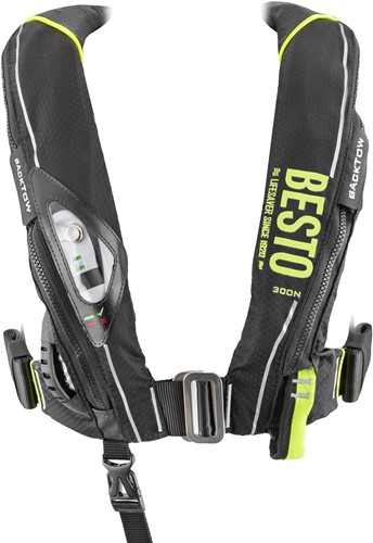 Besto Ultimate 300N BackTow Reddingsvest - zwart/geel - MOB1 voorbereid